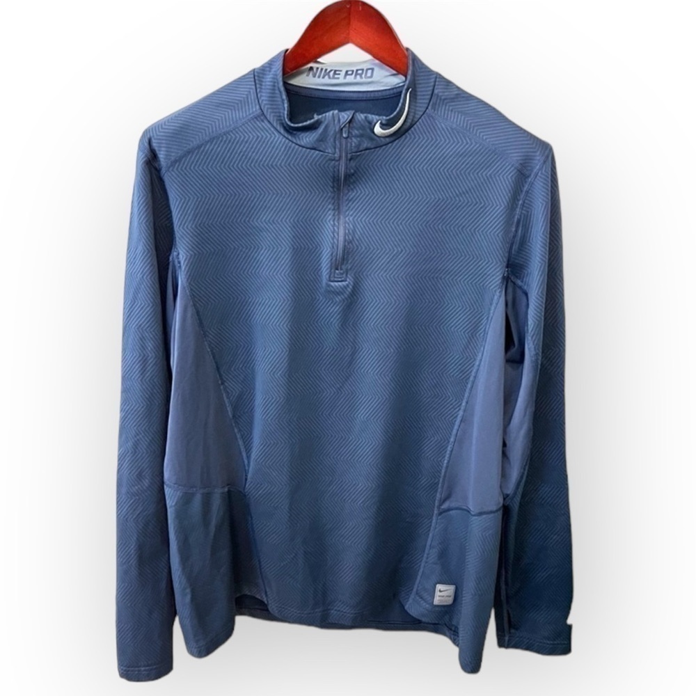 Men’s Nike Pro Dri-Fit long sleeve top, front swoosh, 1/4 zip, navy blue, sz XL